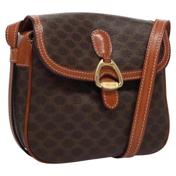 CELINE Macadam Canvas Shoulder Bag Pvc Leather Brown Gold - Picture 1 of 13